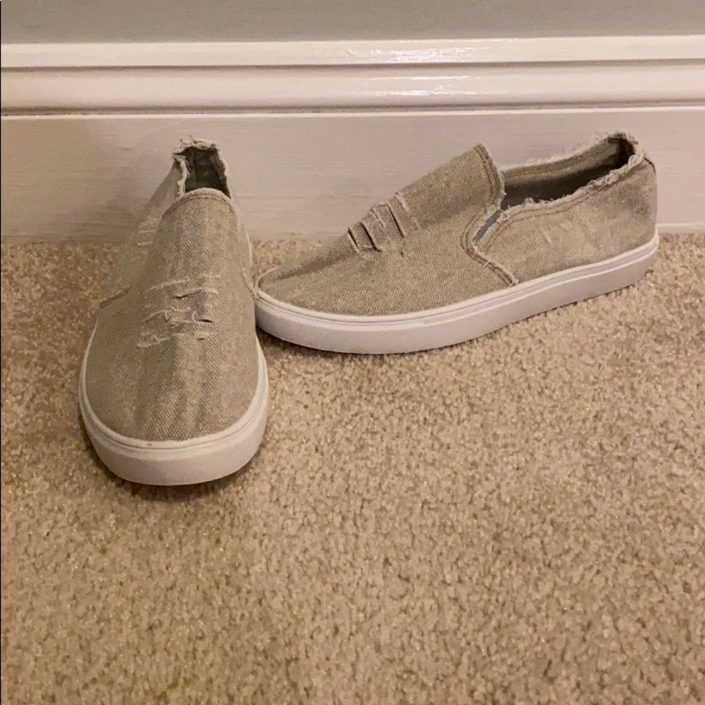 NEVER WORN Slide On Canvas Distressed Flats